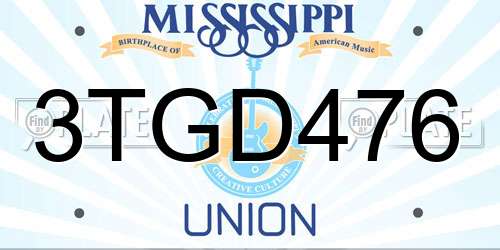3TGD476 Mississippi License Plate