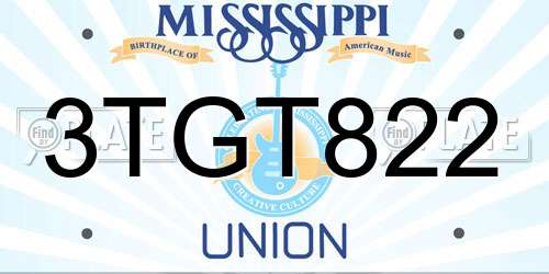 3TGT822 Mississippi License Plate