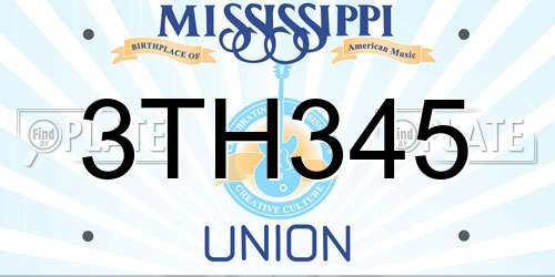 3TH345 Mississippi License Plate