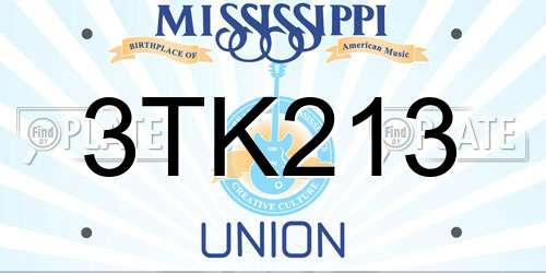 3TK213 Mississippi License Plate