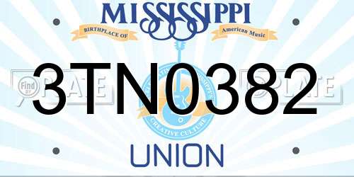 3TN0382 Mississippi License Plate