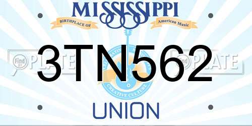 3TN562 Mississippi License Plate