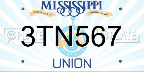 3TN567 Mississippi License Plate