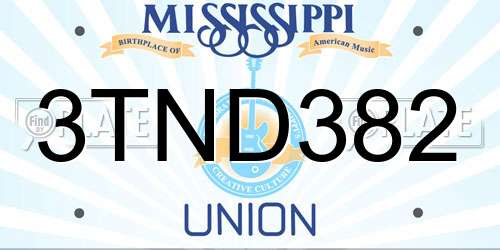 3TND382 Mississippi License Plate