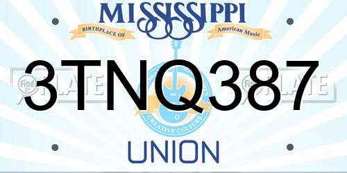 3TNQ387 Mississippi License Plate