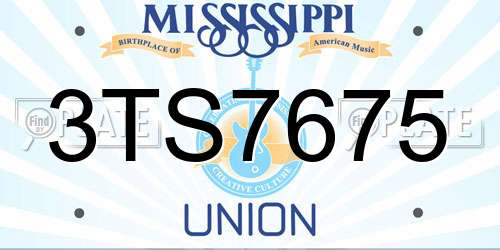 3TS7675 Mississippi License Plate