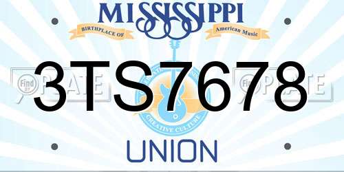 3TS7678 Mississippi License Plate