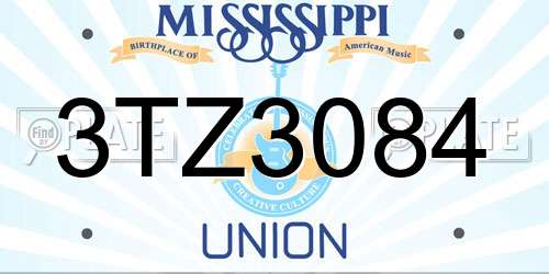 3TZ3084 Mississippi License Plate