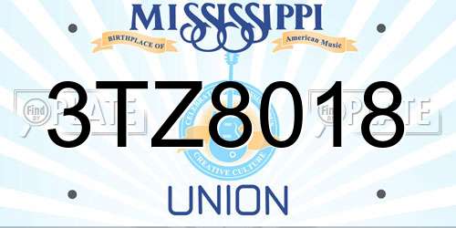 3TZ8018 Mississippi License Plate