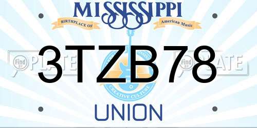 3TZB78 Mississippi License Plate