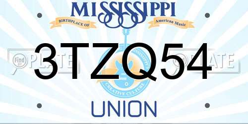 3TZQ54 Mississippi License Plate