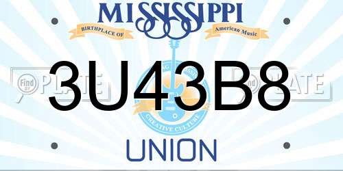 3U43B8 Mississippi License Plate