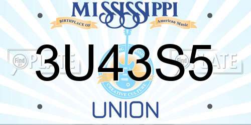 3U43S5 Mississippi License Plate