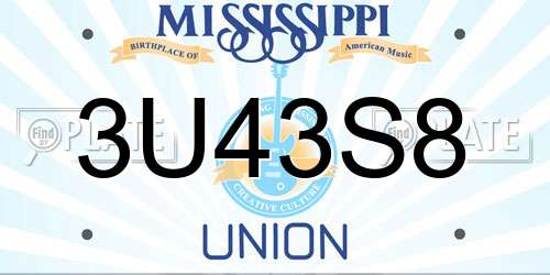 3U43S8 Mississippi License Plate