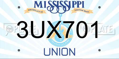 3UX701 Mississippi License Plate