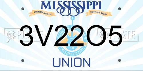 3V22O5 Mississippi License Plate