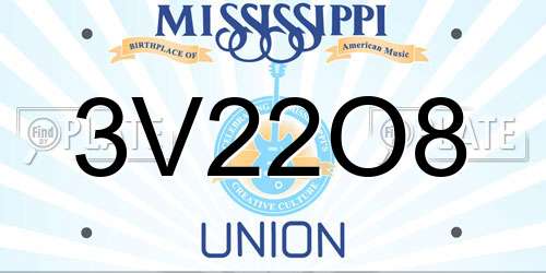 3V22O8 Mississippi License Plate