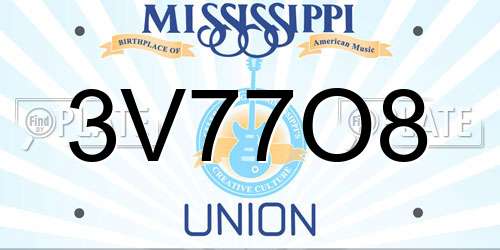 3V77O8 Mississippi License Plate