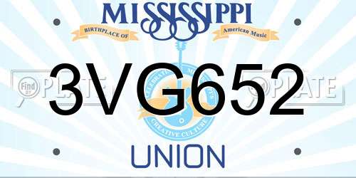 3VG652 Mississippi License Plate
