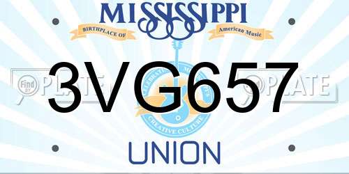 3VG657 Mississippi License Plate