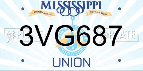 3VG687 Mississippi License Plate