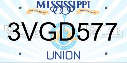 3VGD577 Mississippi License Plate