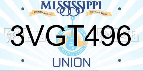 3VGT496 Mississippi License Plate