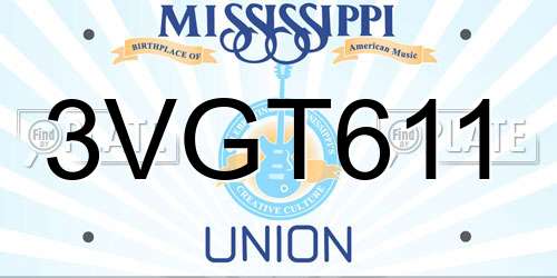 3VGT611 Mississippi License Plate