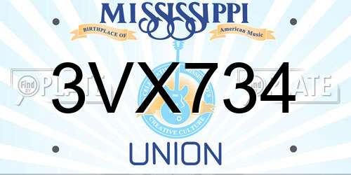 3VX734 Mississippi License Plate