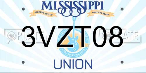 3VZT08 Mississippi License Plate