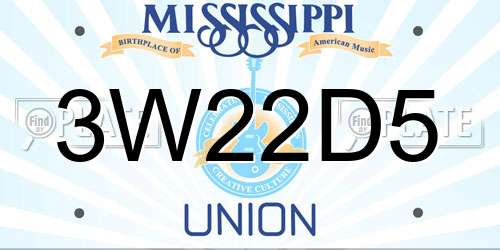 3W22D5 Mississippi License Plate