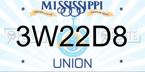 3W22D8 Mississippi License Plate