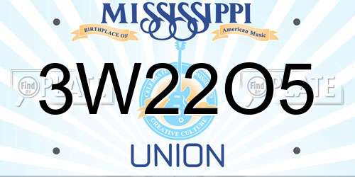 3W22O5 Mississippi License Plate