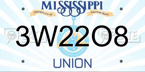 3W22O8 Mississippi License Plate