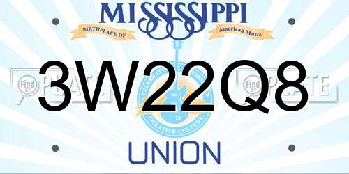 3W22Q8 Mississippi License Plate