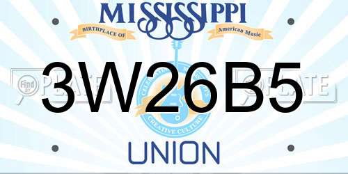 3W26B5 Mississippi License Plate