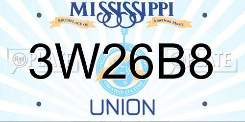 3W26B8 Mississippi License Plate