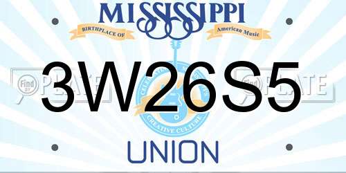 3W26S5 Mississippi License Plate