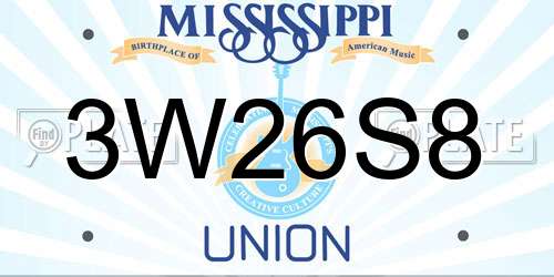 3W26S8 Mississippi License Plate