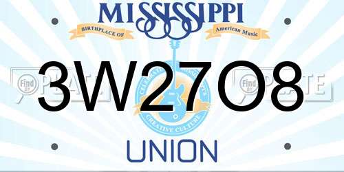3W27O8 Mississippi License Plate