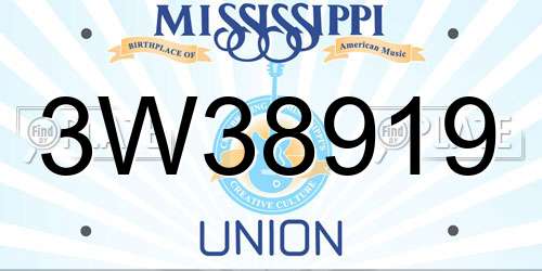 3W38919 Mississippi License Plate