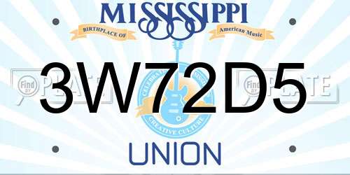 3W72D5 Mississippi License Plate