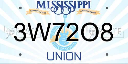 3W72O8 Mississippi License Plate