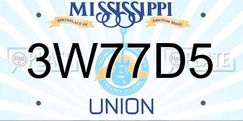 3W77D5 Mississippi License Plate