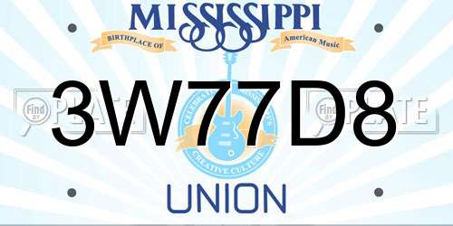 3W77D8 Mississippi License Plate