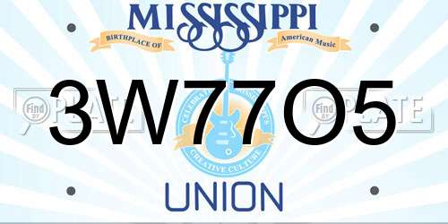 3W77O5 Mississippi License Plate