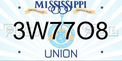 3W77O8 Mississippi License Plate