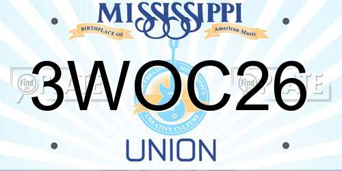 3WOC26 Mississippi License Plate
