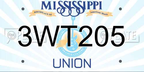 3WT205 Mississippi License Plate