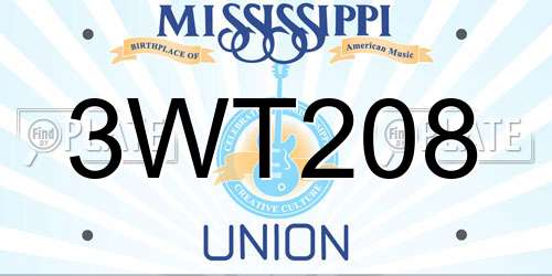 3WT208 Mississippi License Plate